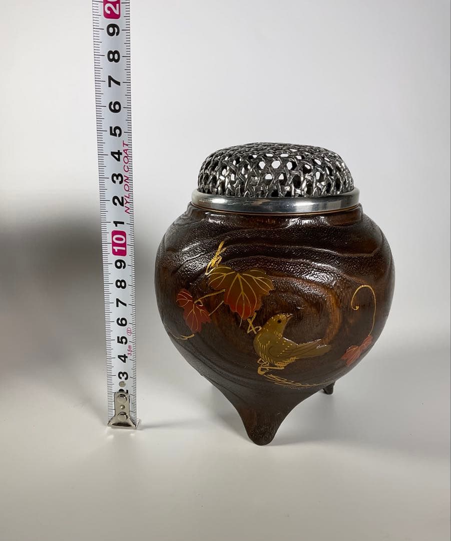 桐蒔絵　香炉　蔦に鳥　銅おとし　茶道具　香道具　共箱