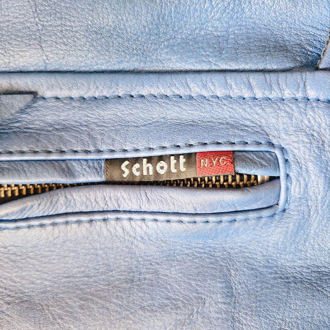 Schott クラシックレーサー レザージャケット M 青 シングルライダース
