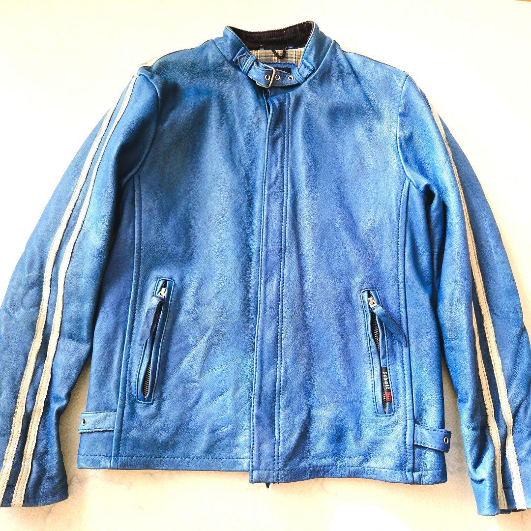Schott クラシックレーサー レザージャケット M 青 シングルライダース