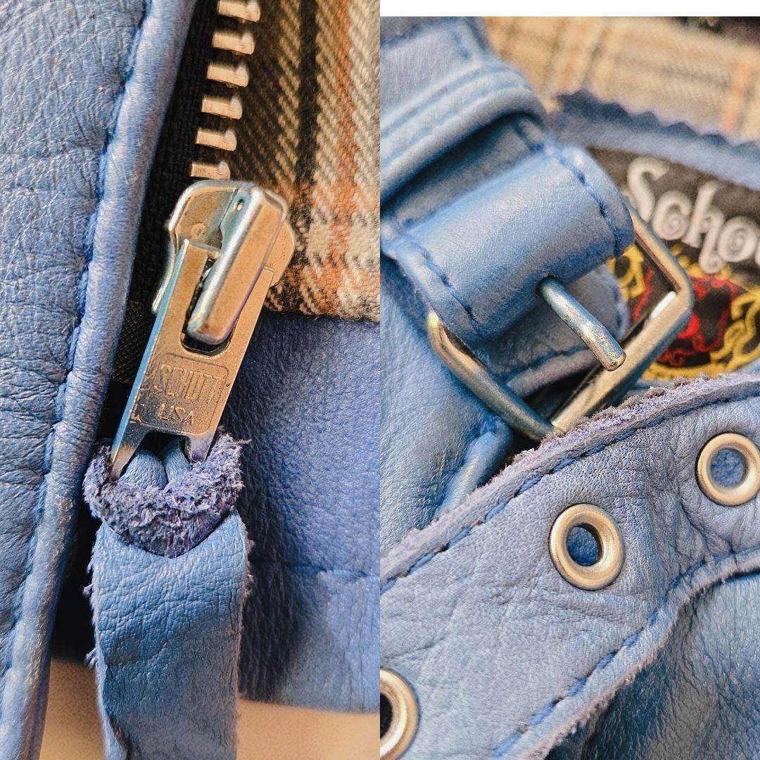 Schott クラシックレーサー レザージャケット M 青 シングルライダース