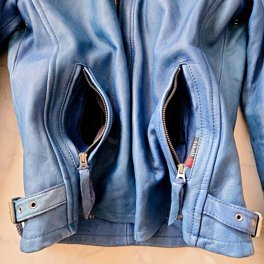 Schott クラシックレーサー レザージャケット M 青 シングルライダース