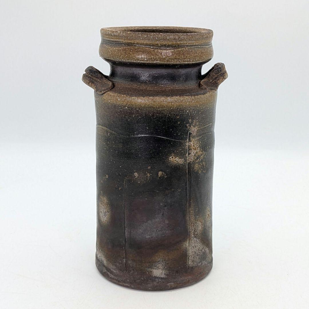 石田安弘 備前焼 耳付花入 共箱共布栞 花器 フラワーベース 花瓶 華道具 花生