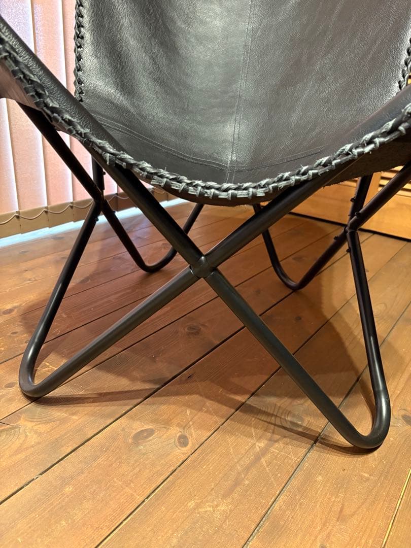 美品 ビカーサ購入 黒レザー バタフライチェア 手縫い 本革