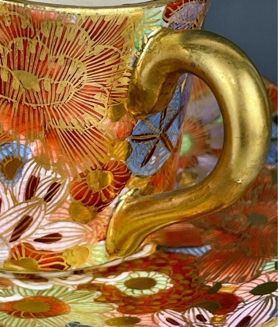 オールドニッポン 薩摩焼 金彩 菊紋 カップ ソーサー キャビネットカップ