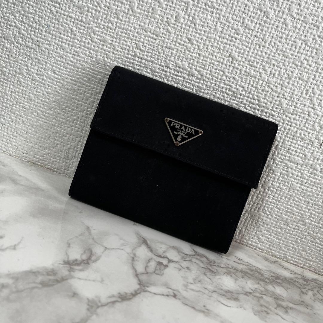 美品 PRADA プラダ テスート サフィアーノ レザー ミニ財布 三つ折り財布