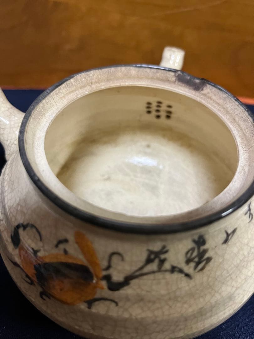 骨董　急須　煎茶道具　貫入　かに彫刻　アンティーク急須