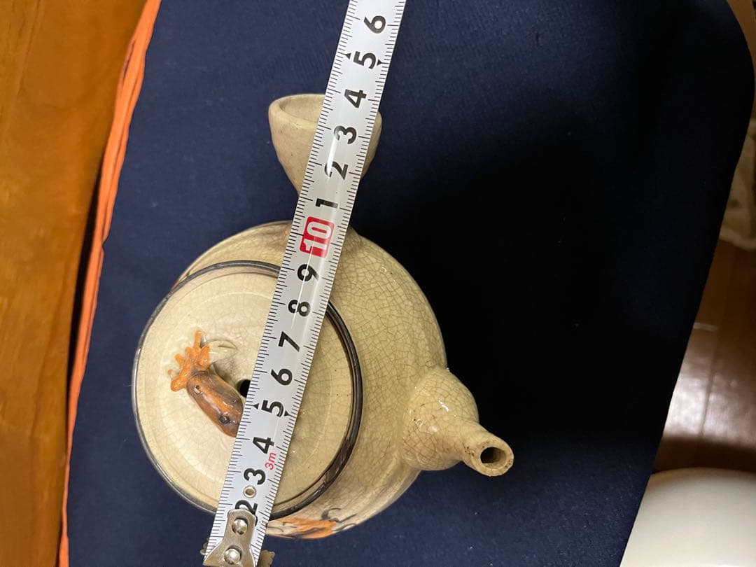 骨董　急須　煎茶道具　貫入　かに彫刻　アンティーク急須