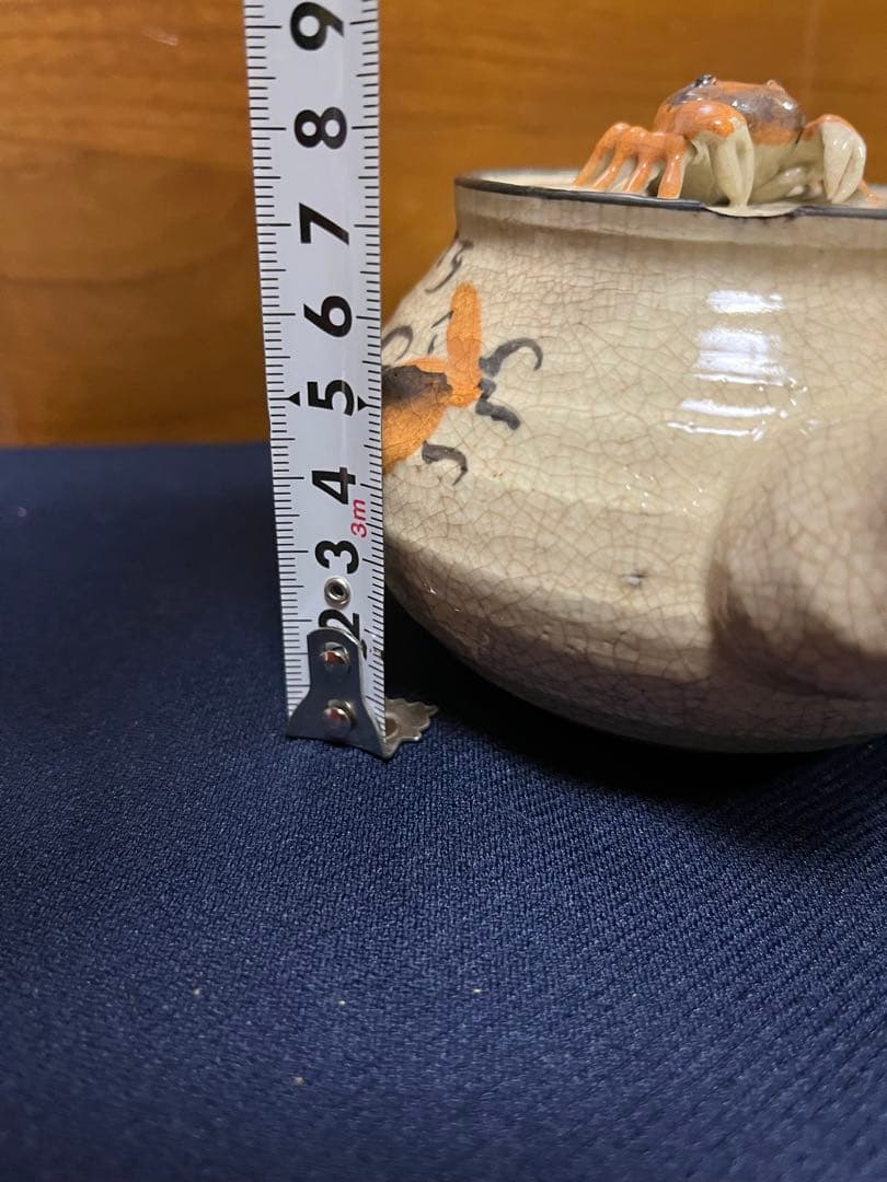 骨董　急須　煎茶道具　貫入　かに彫刻　アンティーク急須