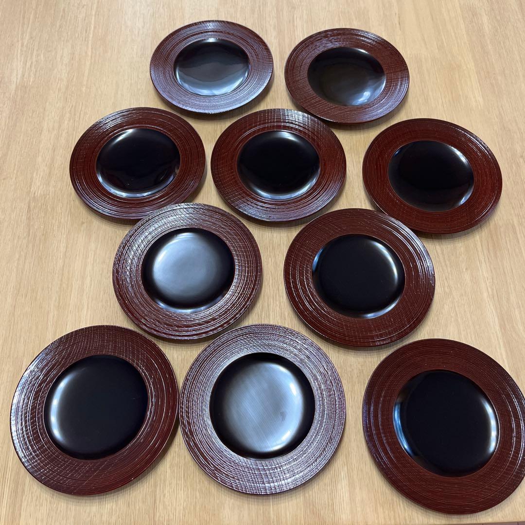 木地漆塗　糸目文　銘々皿　小皿１０枚　茶道具　懐石