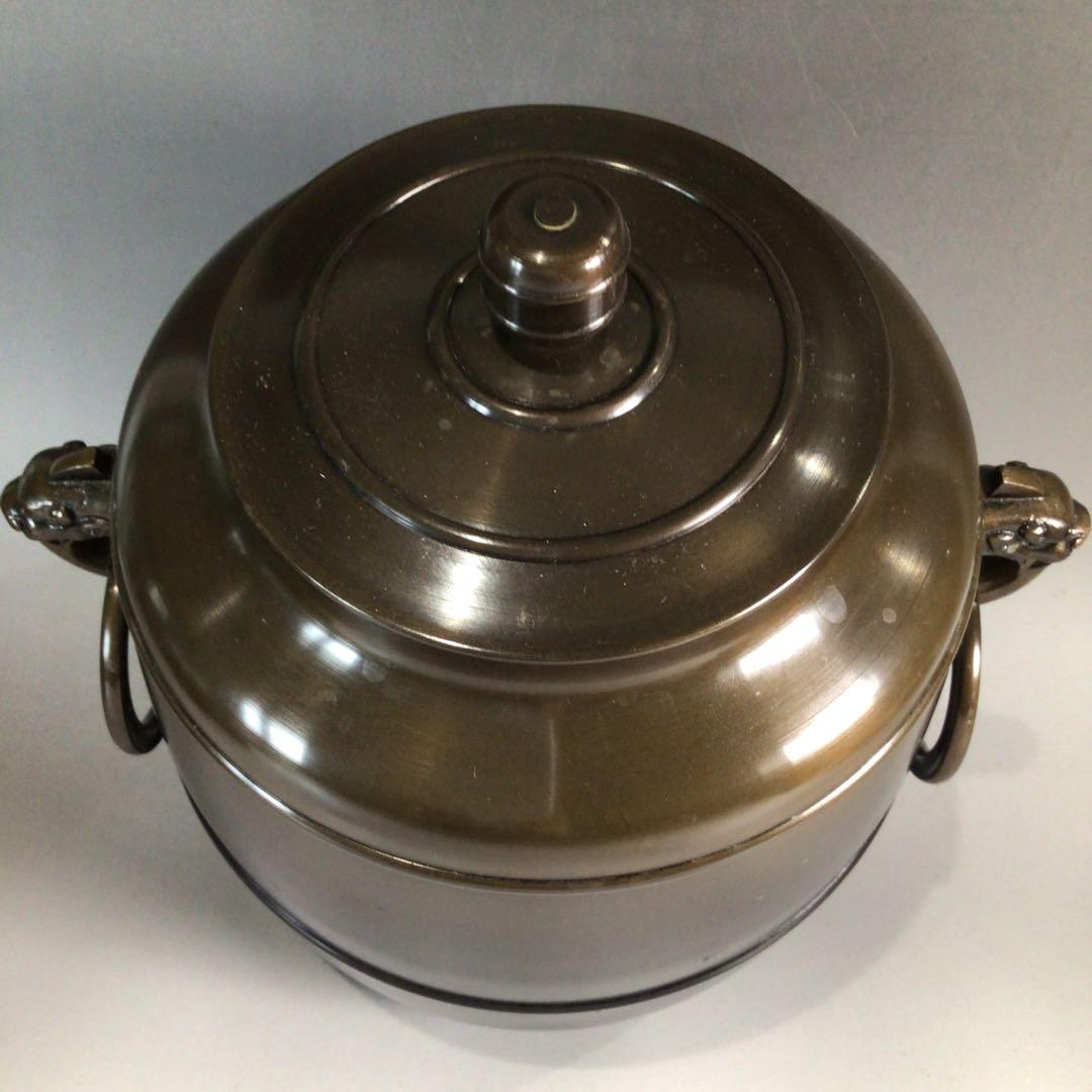 Ｐ３２１　皆具　『金谷浄雲造』『唐銅』『利休形』『水指　建水　蓋置　杓立』　共箱