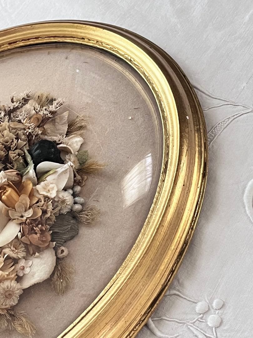 【美品】フランスアンティーク ドライフラワー ドーム ゴールドフレーム 3640