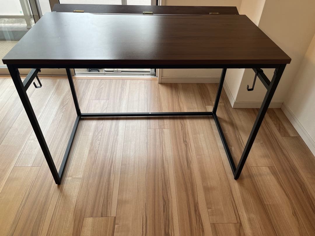 【LOWYA】木目調パソコンデスク 幅98 多目的　タップ収納 スチール