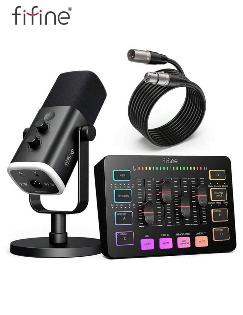 fifine マイク 、マイクミキサーセットとマイクスタンドお揃えセット