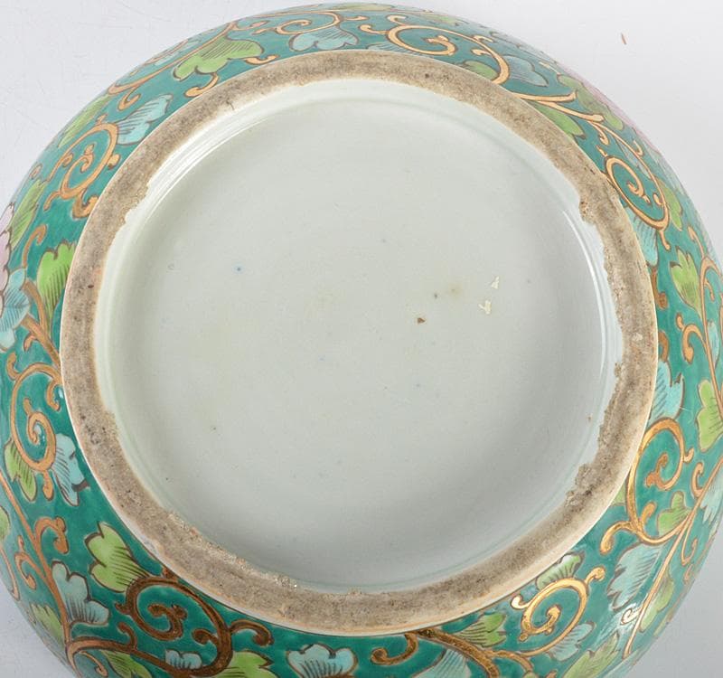 中国　新渡　粉彩　花唐草文　蓋物　菓子鉢　C　R4284