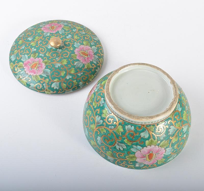 中国　新渡　粉彩　花唐草文　蓋物　菓子鉢　C　R4284