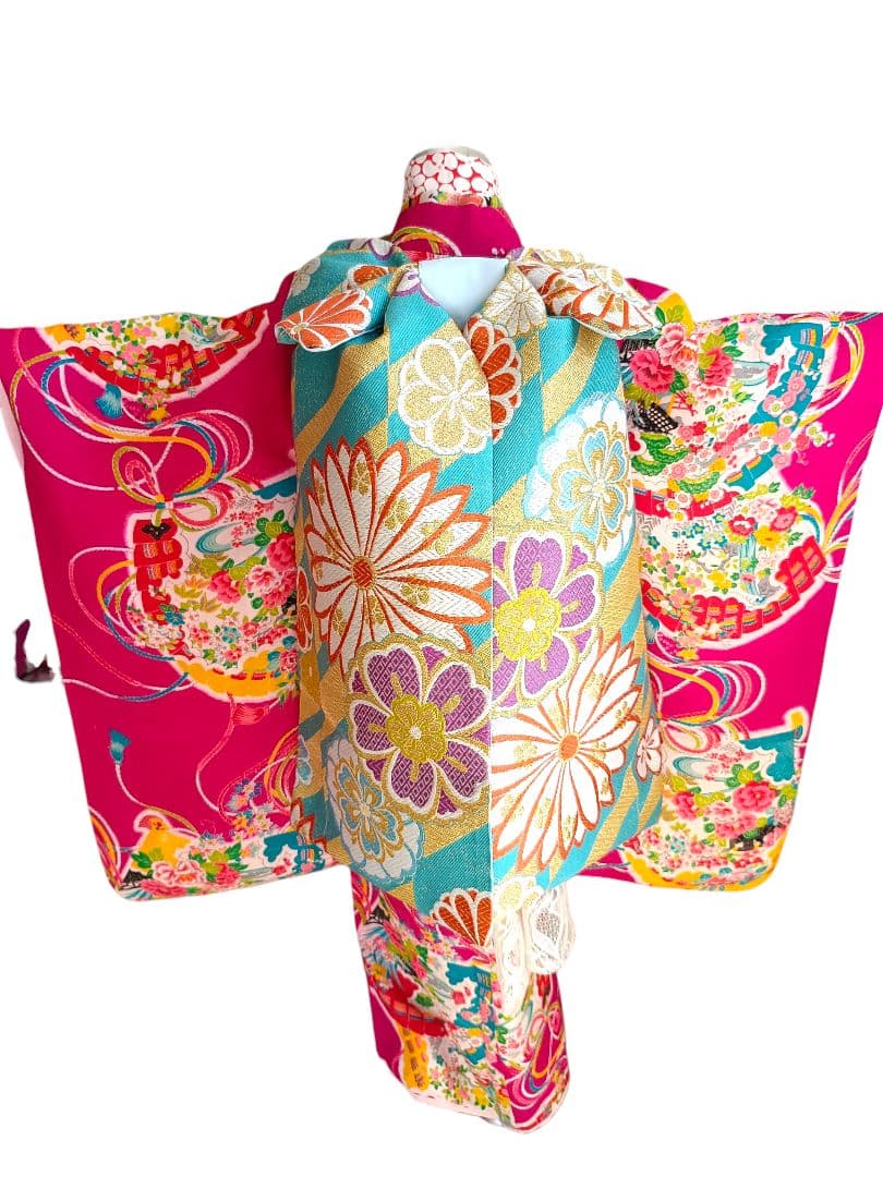 アンティークマゼンダピンクの着物にだらり帯☆七五三フルセット