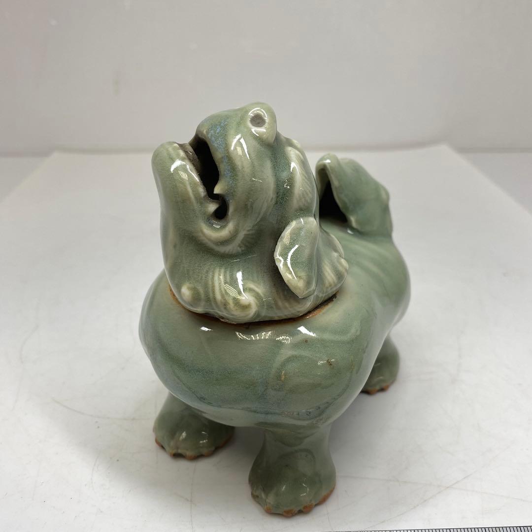 中国明時代　七官青磁　獅子　幅約11.2㎝　トコカ　東さ7-0629☆2F