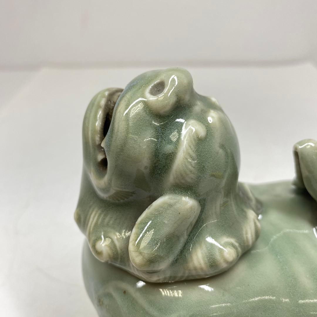 中国明時代　七官青磁　獅子　幅約11.2㎝　トコカ　東さ7-0629☆2F