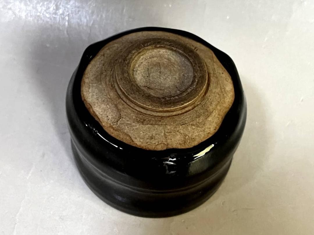 茶碗■赤膚焼 「尾西楽斎」 黒楽小茶碗 遠州七窯 黒釉 時代物 骨董品 希少■