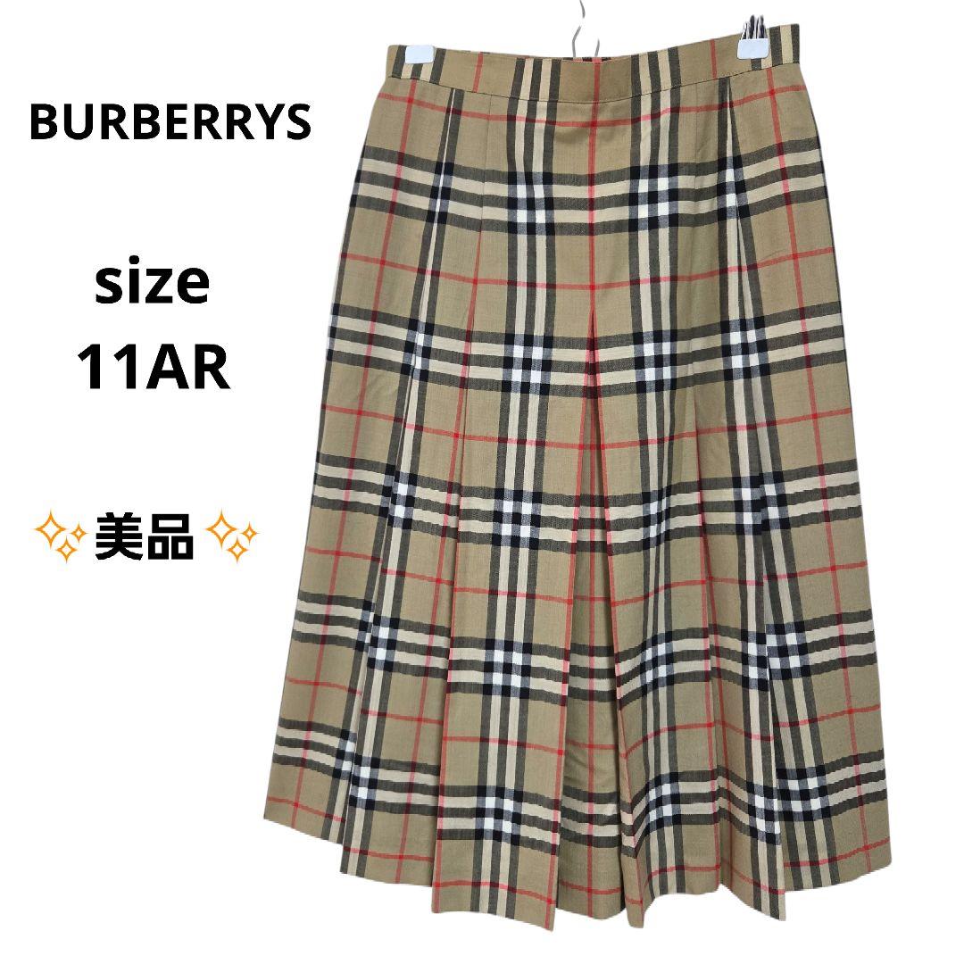 美品 BURBERRYS プリーツ フレア スカート ノバチェック柄 ウール
