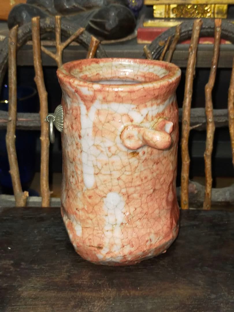 ♥志野　花器　桐箱付き　２　花瓶　掛花入れ　骨董品　アンティーク