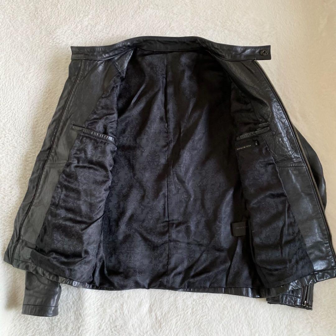 ゴスタールジフーガ 馬革 シングルライダース 総柄 裏地　レザージャケット　黒