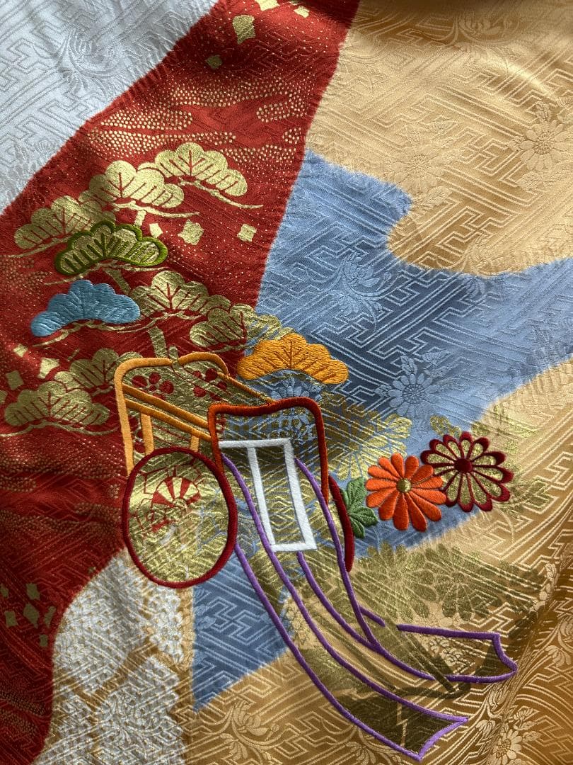 逸品 千總 桶絞り 刺繍 薄黄色オレンジ地染め分け振袖 単品