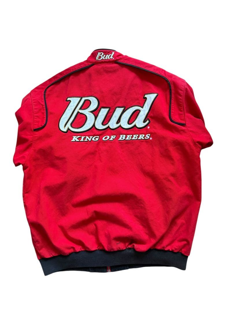【人気デザイン】Budweiser × NASCAR レーシングジャケット 古着