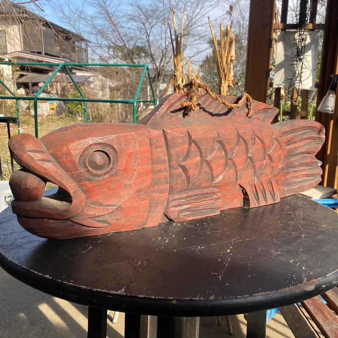 特大魚板　魚鼓　魚鐘　年代物　アンティーク　インテリア　幅83cm