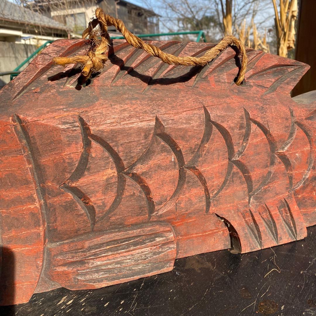 特大魚板　魚鼓　魚鐘　年代物　アンティーク　インテリア　幅83cm