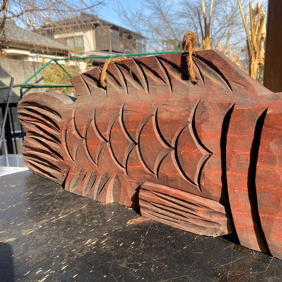 特大魚板　魚鼓　魚鐘　年代物　アンティーク　インテリア　幅83cm