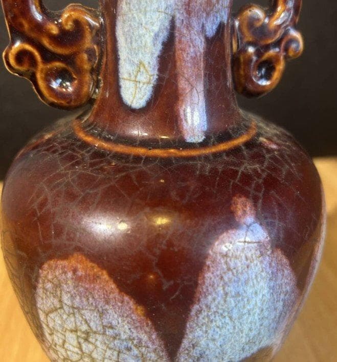S8010　古美術　中国　金窯　紅袖　双目花瓶　飾壺　花瓶　花器