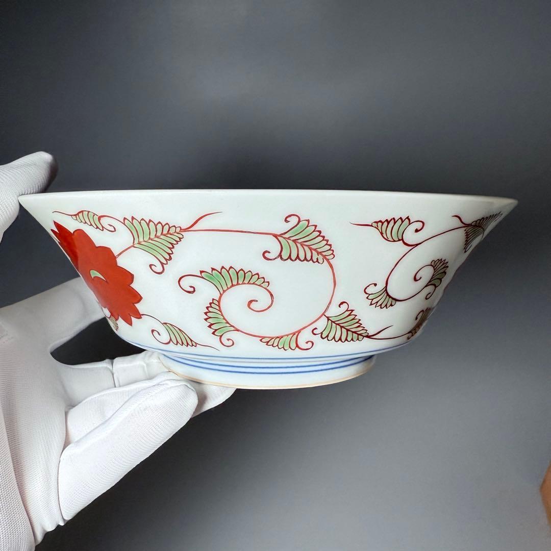 十二代　今右衛門造　錦　赤玉絵菓子器　共箱　栞　約19cm　保管品