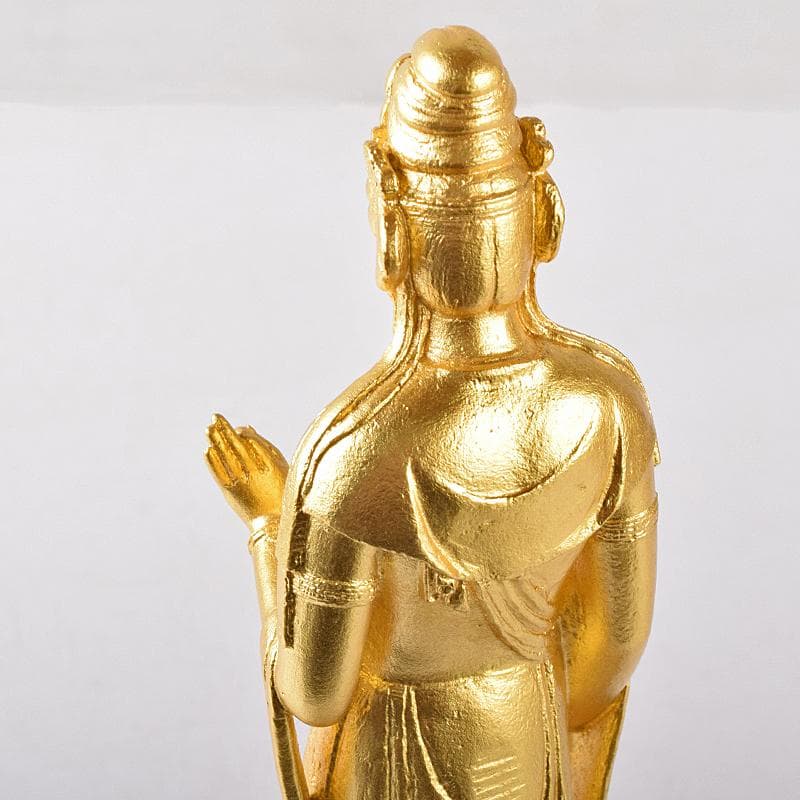 彫刻家　北村西望作　銅塗金　聖観音菩薩像　台付　北村治禧識箱　D　R8174