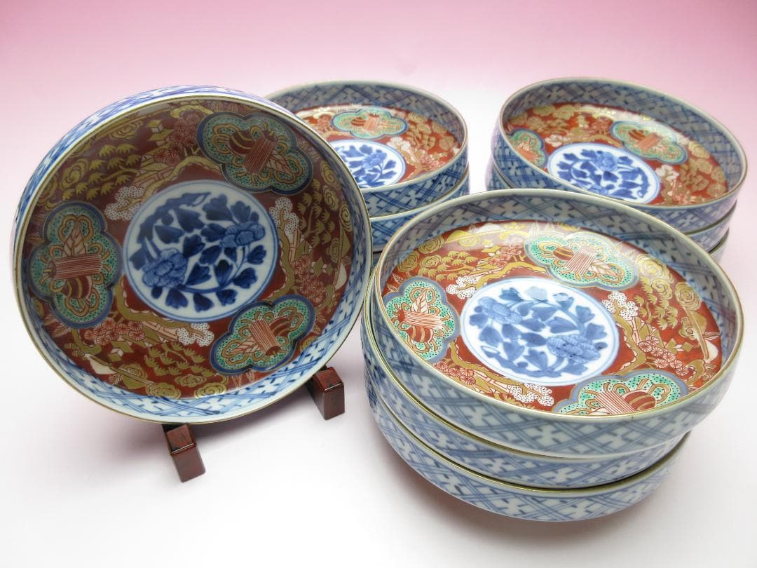 大聖寺伊万里 金彩 色絵 小皿 10客 古伊万里 時代 70707