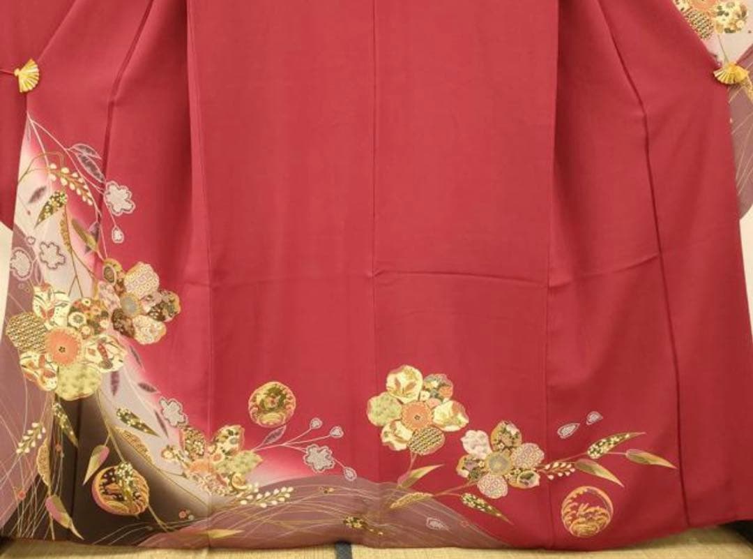 振袖 フルセット6点サイズM〜Ｌ刺繍　吉祥花蝶文　暈し染め　金糸　金彩　正絹