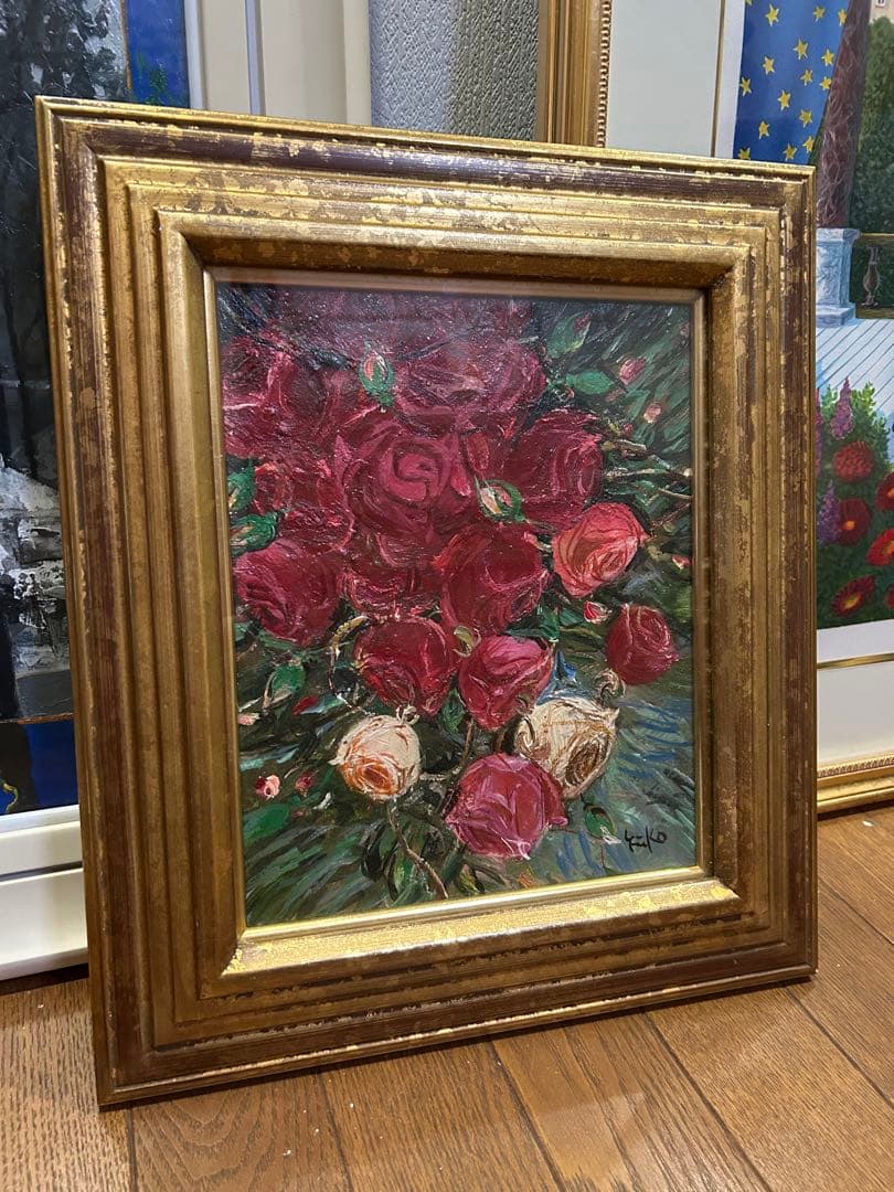 中島裕子　作品　油絵　薔薇　フラワー　アンティーク調