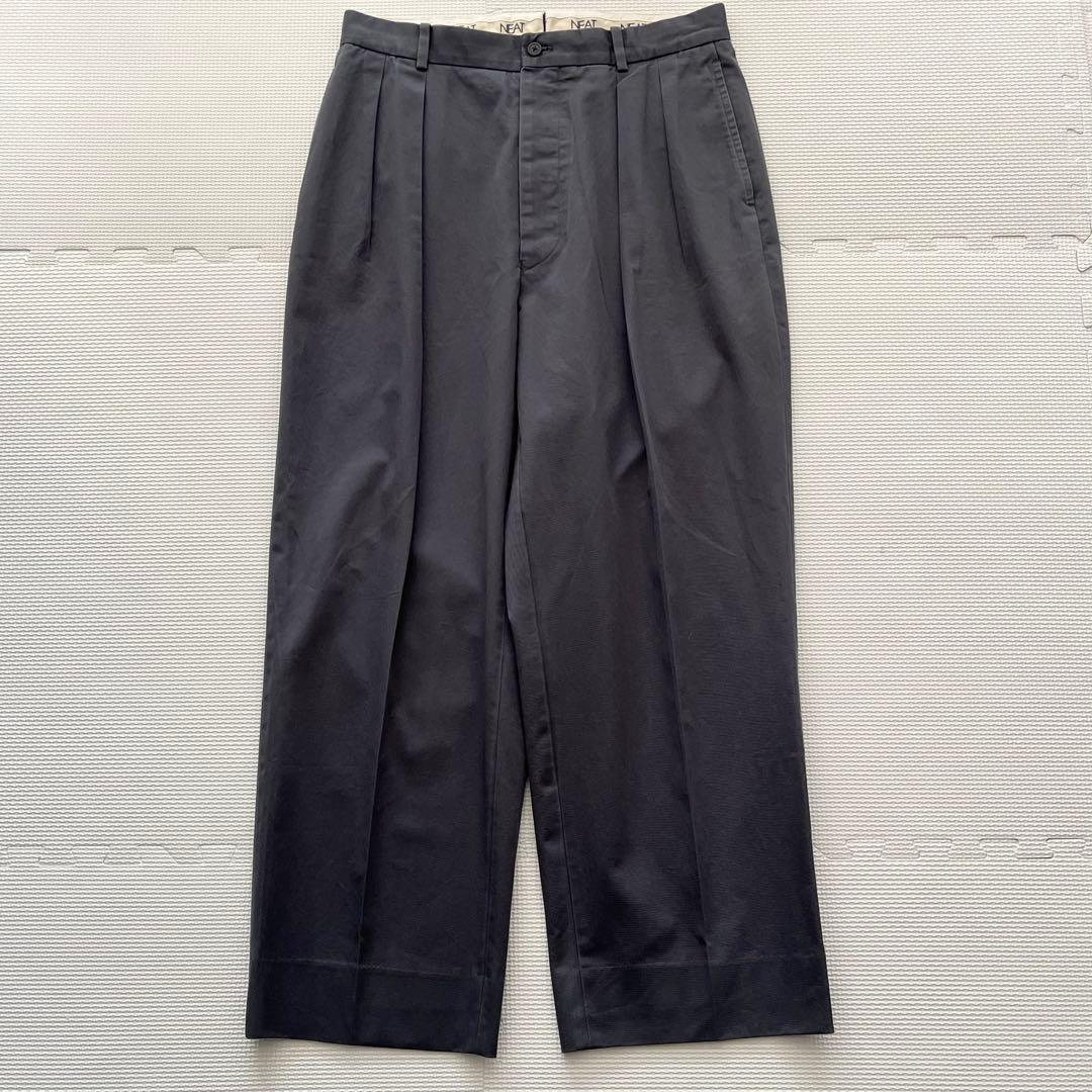 美品 NEAT Chino ニートチノ ブルーグレー 46 コットン 2タック