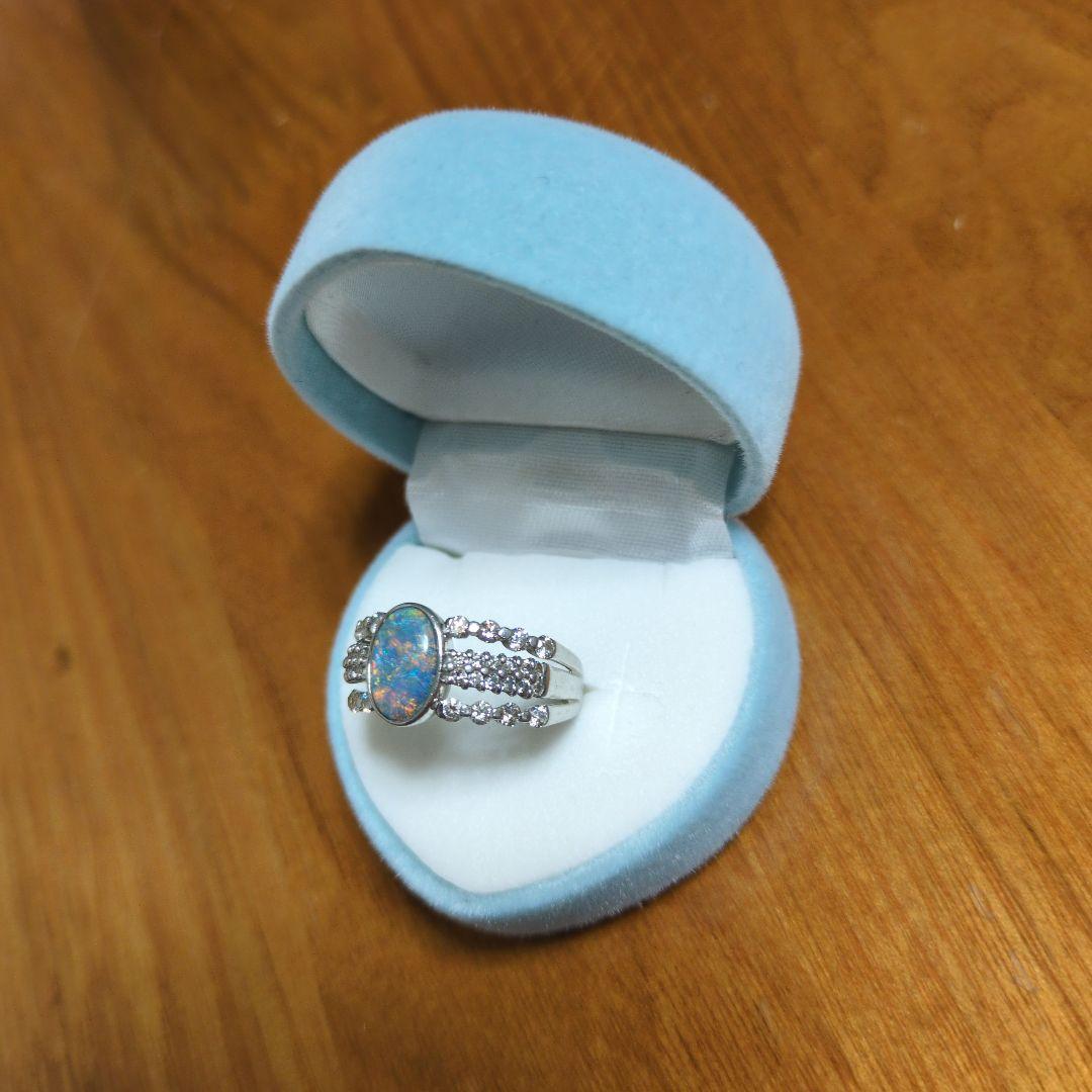 レディースリング、天然オパール指輪、プラチナ、サイズ15位