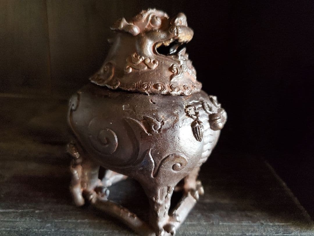 骨董　獅子香炉　金属製　乾隆年製　アンティーク