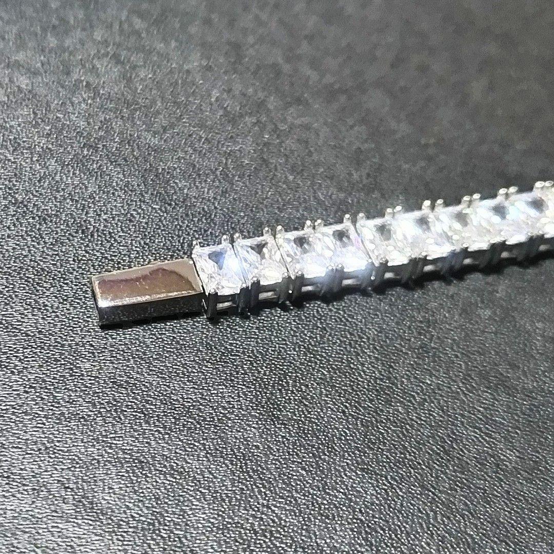 エメラルドカット　モアサナイトダイヤ　シルバー　ブレスレット　アクセサリー