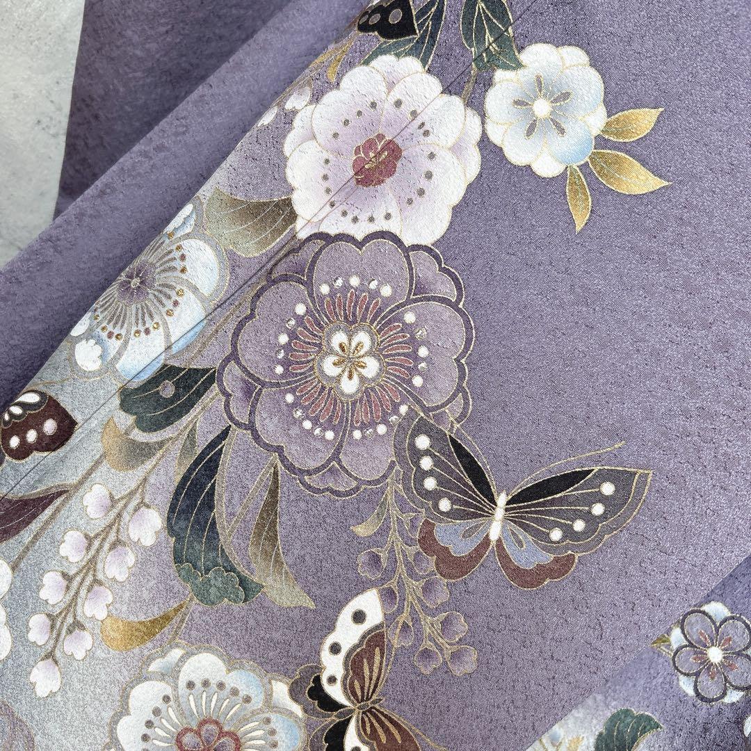 振袖　フルセット　正絹　辻が花　帯　襟　レース　薄紫　成人式　m3