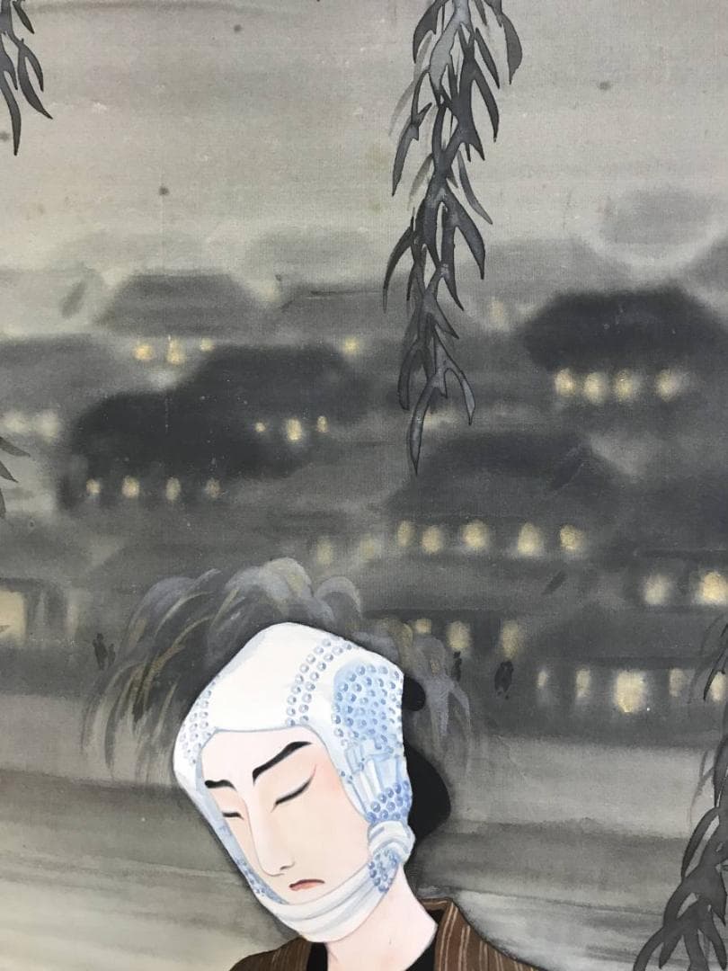 【真作】秀雪/歌舞伎役者絵/浮世絵/人物図/美人画/掛軸/名家伝来/AD-968