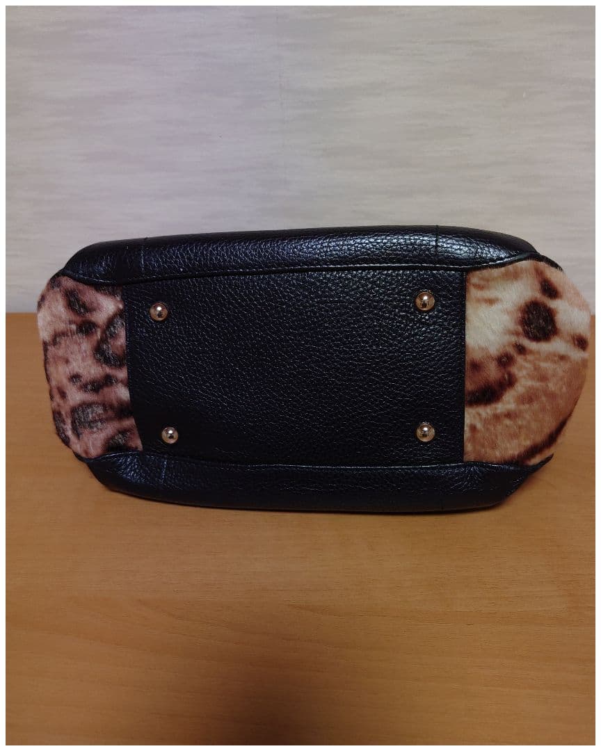 新品未使用　FURLA　フルラ　ハラコ　2way ハンド　ブラック☓レオパード