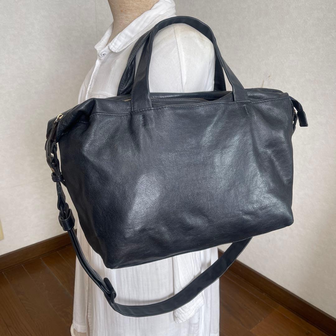 ◇ genten ゲンテン バッジョ2wayレザーショルダーバッグ ネイビー ◇