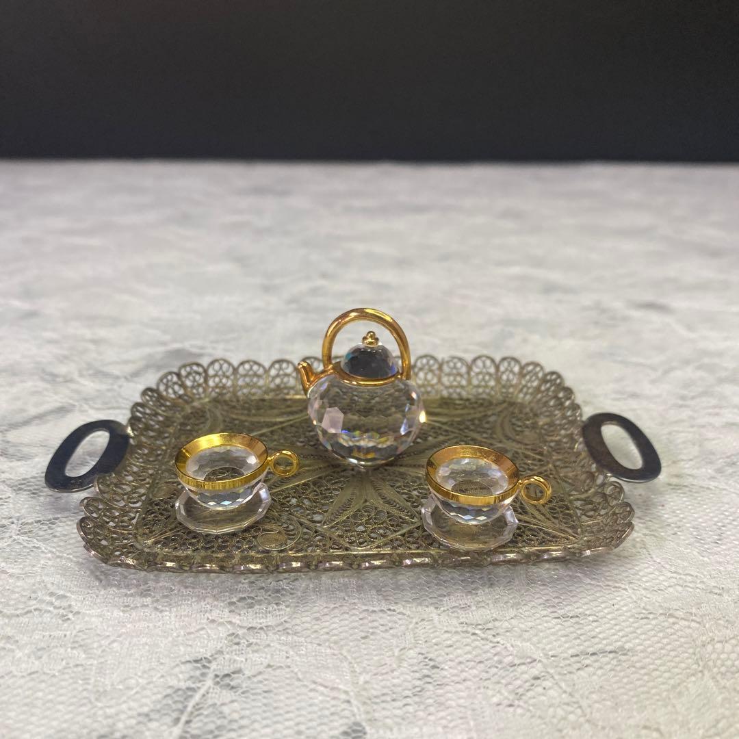 アンティーク　シルバー　800 トレー　銀線細工の可愛いミニチュアトレイ