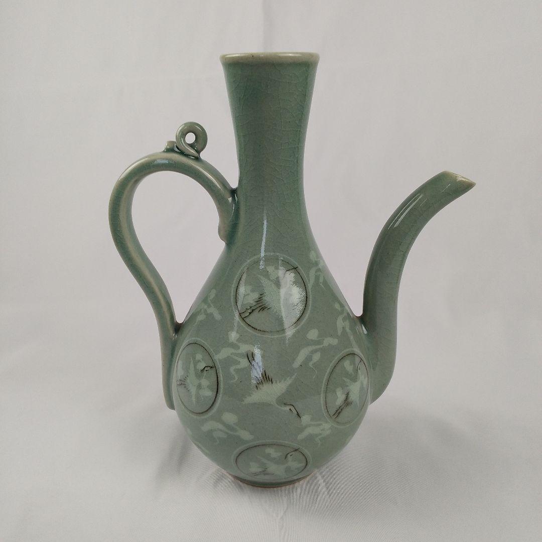 高麗青磁雲鶴文水差し　峯岩作　韓国人間国宝　高麗青磁　韓国美術　高麗美術