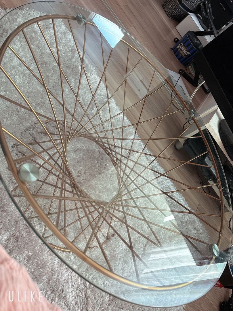 Francfranc 円形マーリアコーヒーテーブル ガラスゴールドフレーム