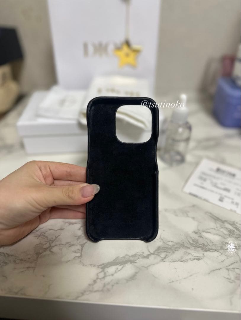 Dior ブラックレザー iPhone14proケース
