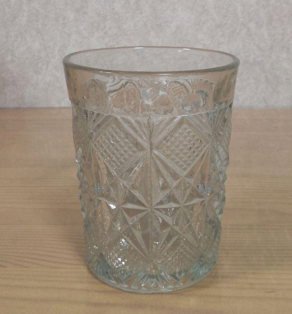 大正〜昭和初期  プレスガラス 幾何学文様 水飲みコップ